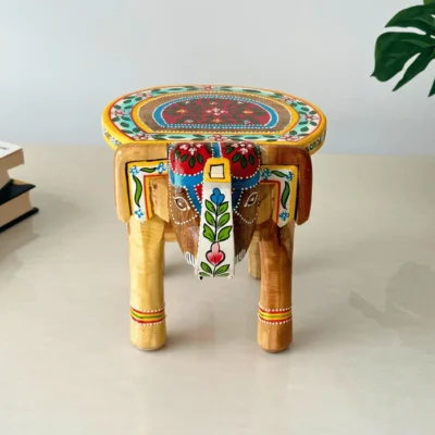 Natural Handpainted Wooden Elephant Stool - Image 4