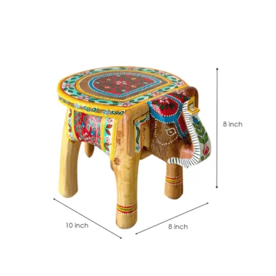 Natural Handpainted Wooden Elephant Stool - Image 3