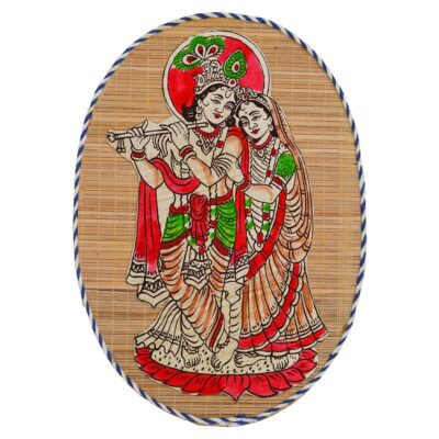 Handicraft Bamboo Wall Hangings Of Krishna Ji With Radha Ji For Home Decor | Bamboo Art For Wall Decor | Oval Shaped Design - Image 3