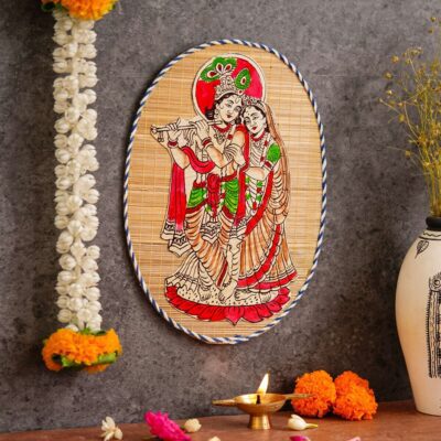 Handicraft Bamboo Wall Hangings Of Krishna Ji With Radha Ji For Home Decor | Bamboo Art For Wall Decor | Oval Shaped Design - Image 2