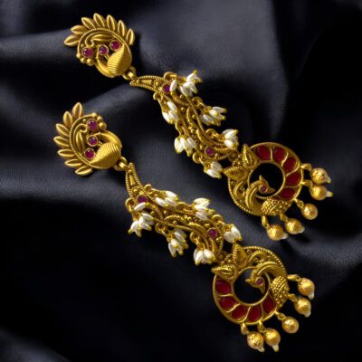 Peacock Design High Quality Antique Golden Finish Danglers